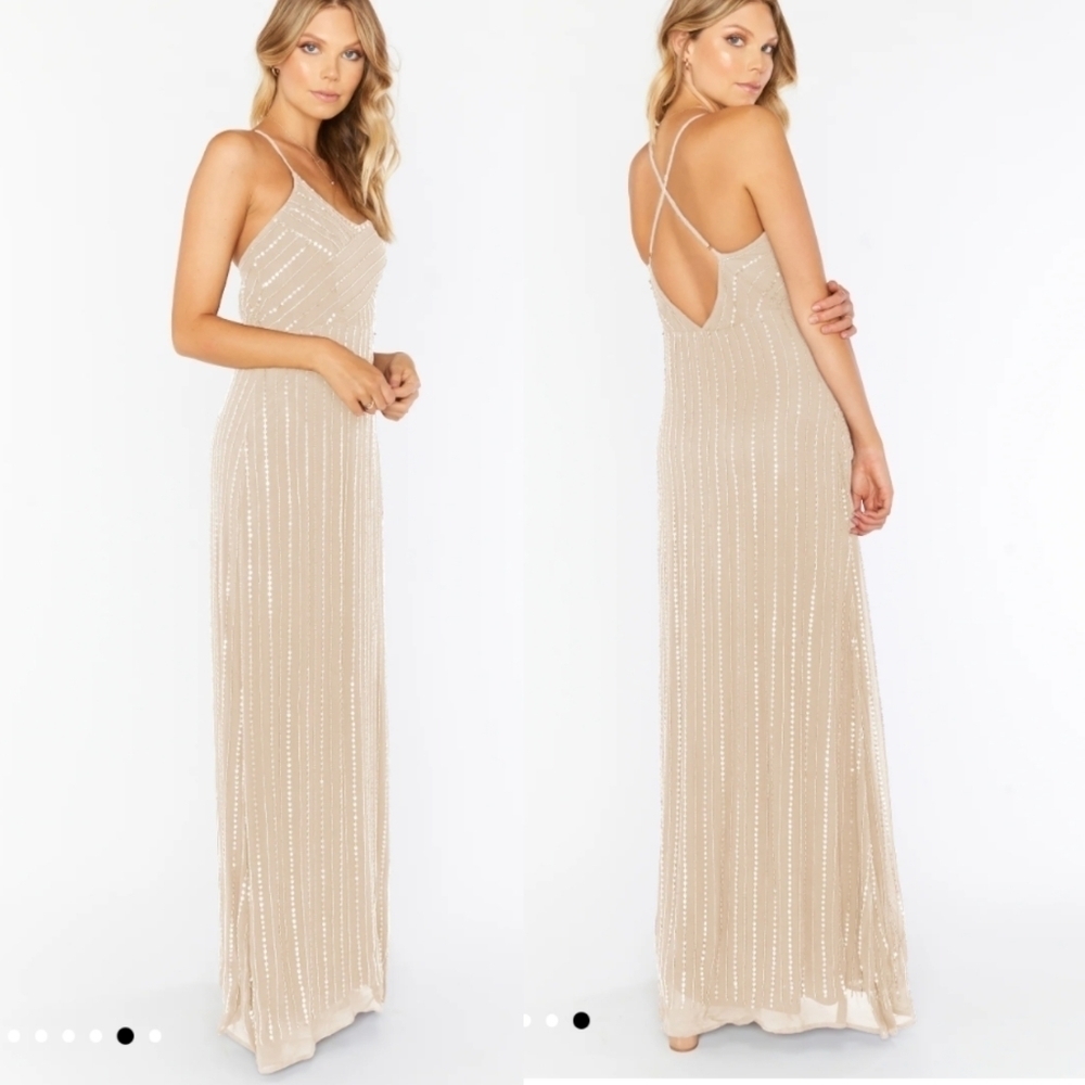 Show Me Your Mumu Gala Gown Womens Small  Champagne Beaded Golden 8